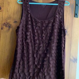Ann Taylor Loft Maroon sleeveless tank with ruffle front, Size L.